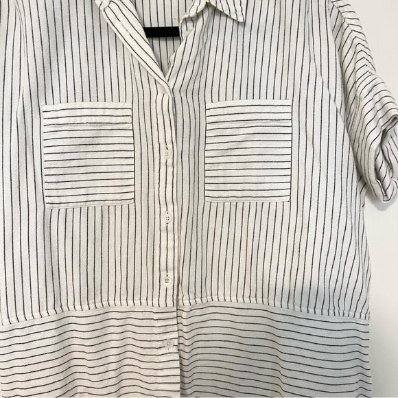 Madewell Flannel courier top XS black and white striped - Picture 3 of 4